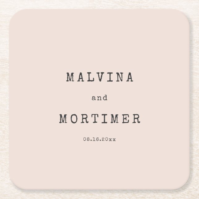 Vintag-minimalistische Schreibmaschinenhochzeit Rechteckiger Pappuntersetzer (Vorderseite)