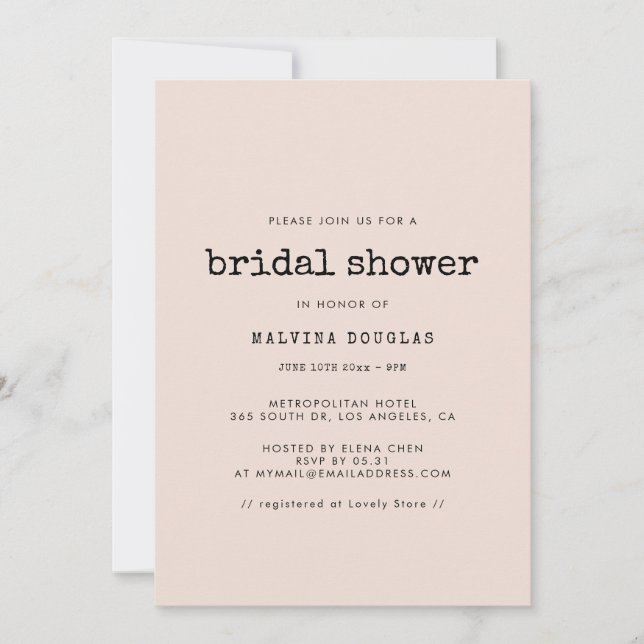 Vintag-minimalistisches Brautparty Einladung (Vorderseite)