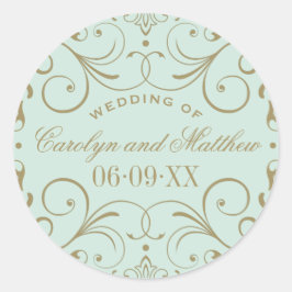 Vintag Mint Antique Blüh Wedding Monogram Runder Aufkleber