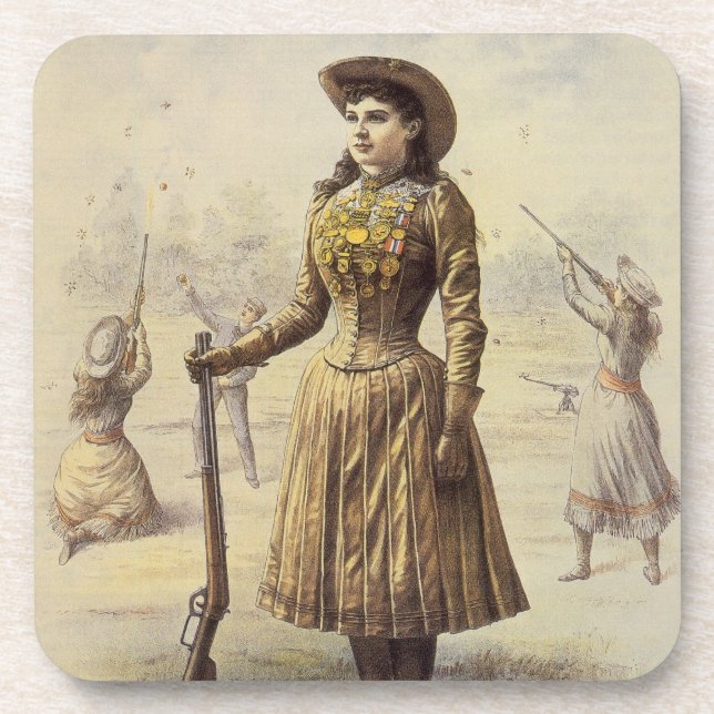 Vintag Miss Annie Oakley, Western Cowgirl Getränkeuntersetzer (Vorderseite)