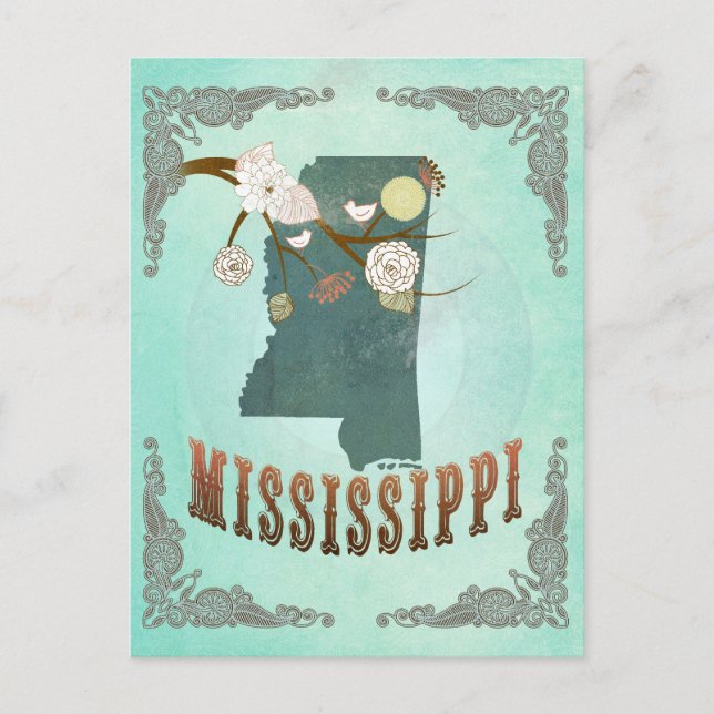 Vintag Mississippi Staat Map - Türkisblau Postkarte (Vorderseite)