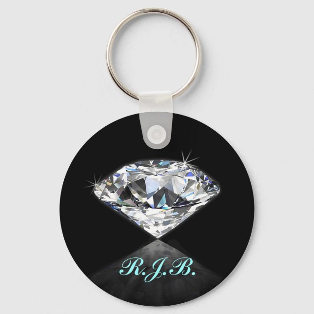 Vintag Mit Monogramm Coole Solitaire Diamond Black Schlüsselanhänger (Vorderseite)