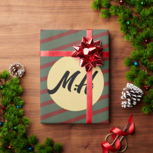 Vintag mit Monogramm, rote und grüne Streifen Geschenkpapier