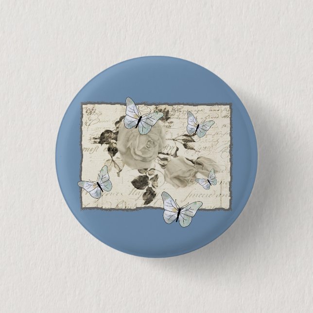 Vintag mit Schmetterlingen Button (Vorderseite)