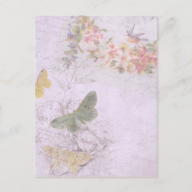 Vintag mit Schmetterlingen und Blume bedrückt Postkarte (Vorderseite)