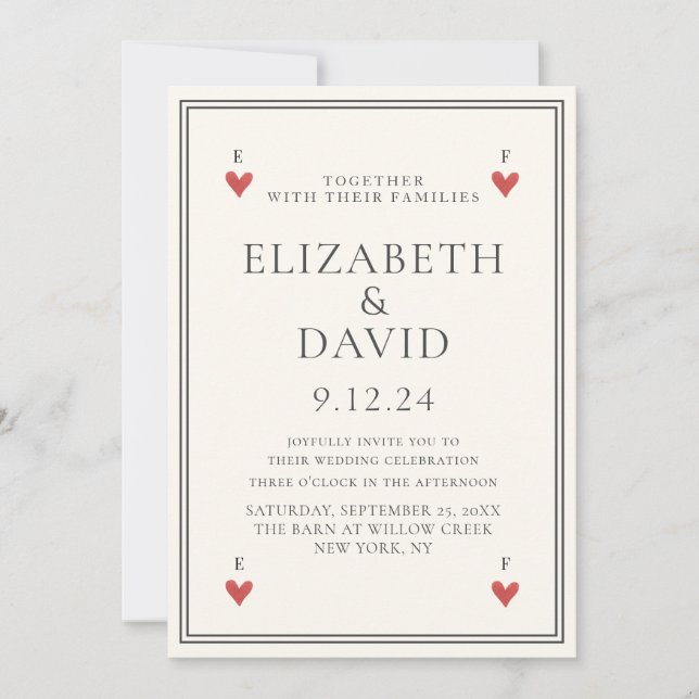 Vintag Moderne Spielkarten Herz Einfache Hochzeit Einladung (Vorderseite)