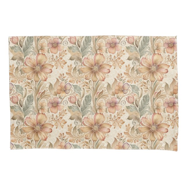 Vintag Modernes Elegantes Peach Floral Kissenbezug (Vorderseite)