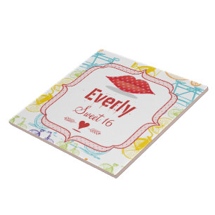 Vintag Modernes Fahrrad 16 . GEBURTSTAG DOT LIPS Fliese