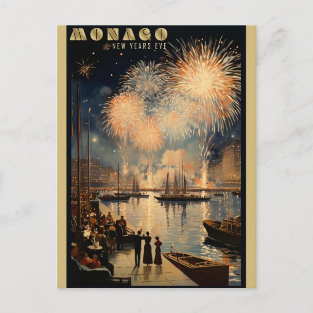 Vintag Monaco Silvester Feuerwerk Postkarte (Vorderseite)