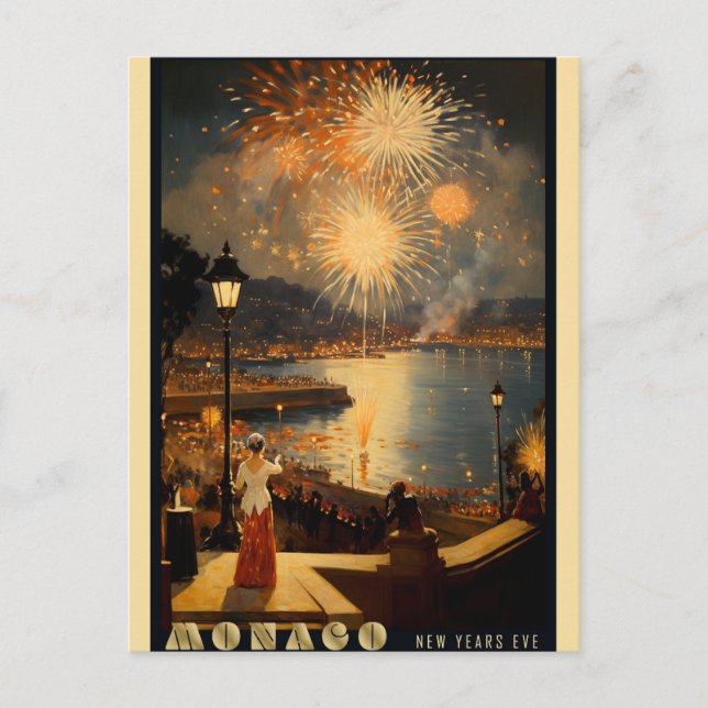 Vintag Monaco Silvester Feuerwerk Postkarte (Vorderseite)
