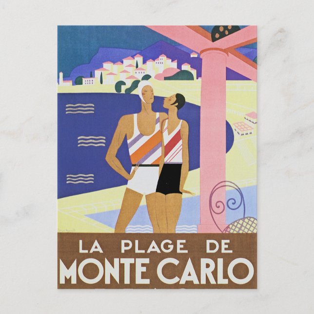 Vintag Monte Carlo Beach Postkarte (Vorderseite)