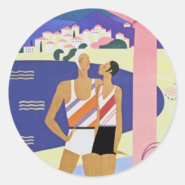 Vintag Monte Carlo Beach Runder Aufkleber (Vorderseite)