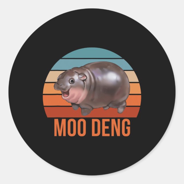 Vintag Moodeng Hippo Famous Ba Runder Aufkleber (Vorderseite)