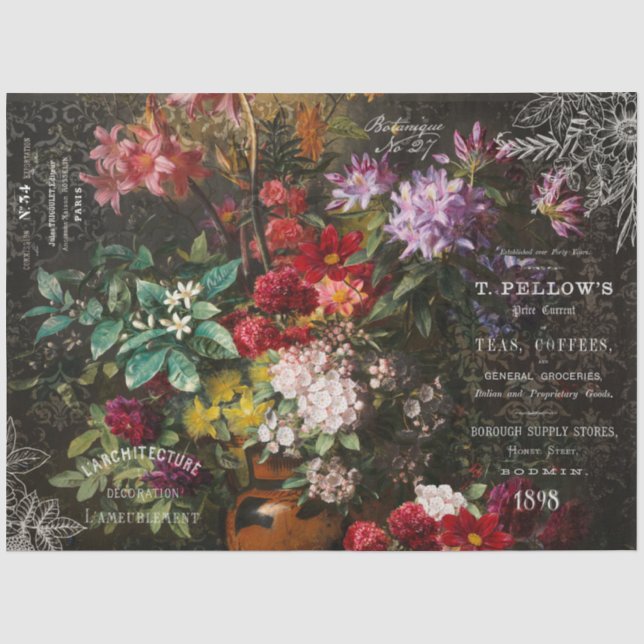 Vintag Moody Florals und Ephemera Decoupage Seidenpapier (Vorderseite)