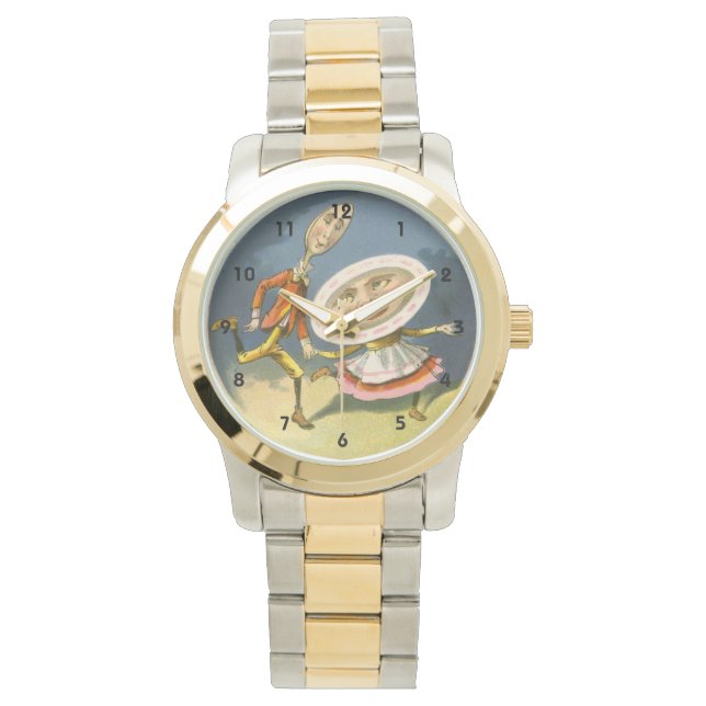 Vintag Mother Goose Kinderzimmer Rhyme Hey Diddle Armbanduhr (Vorderseite)