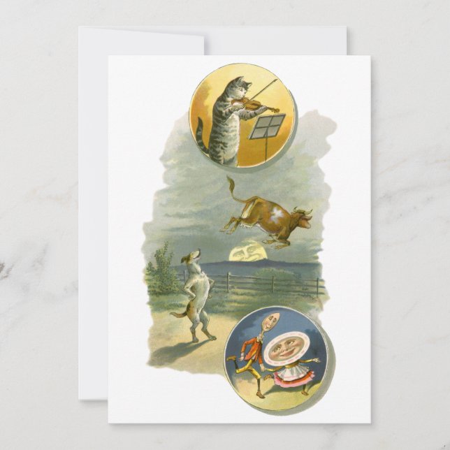 Vintag Mother Goose Kinderzimmer Rhyme Hey Diddle Einladung (Vorderseite)