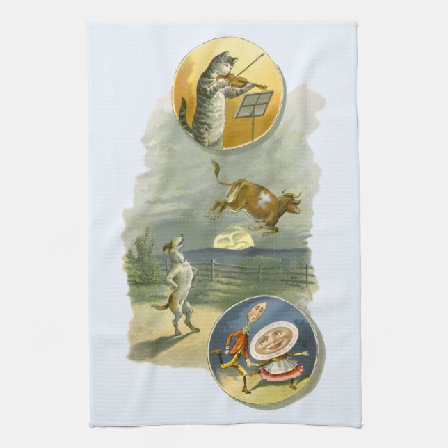 Vintag Mother Goose Kinderzimmer Rhyme Hey Diddle Geschirrtuch (Vertikal)