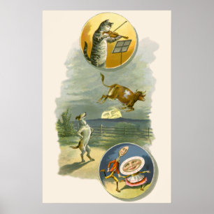 Vintag Mother Goose Kinderzimmer Rhyme Hey Diddle Poster