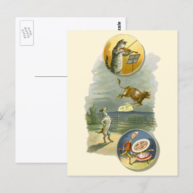 Vintag Mother Goose Kinderzimmer Rhyme Hey Diddle Postkarte (Vorne/Hinten)