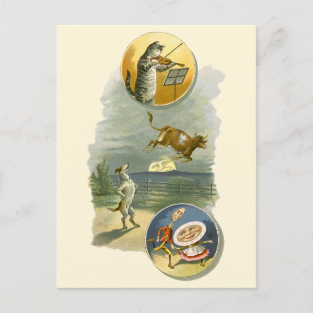 Vintag Mother Goose Kinderzimmer Rhyme Hey Diddle Postkarte (Vorderseite)