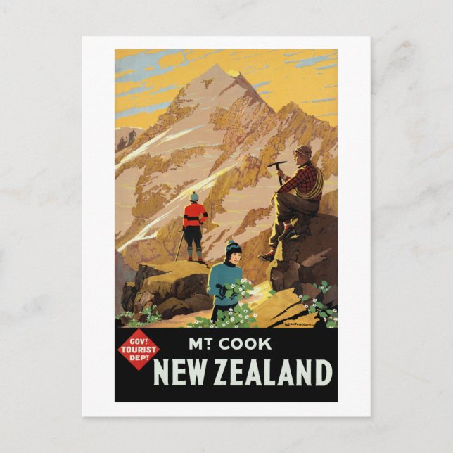 Vintag Mount Cook New Zealand Reiseplakat Postkarte (Vorderseite)