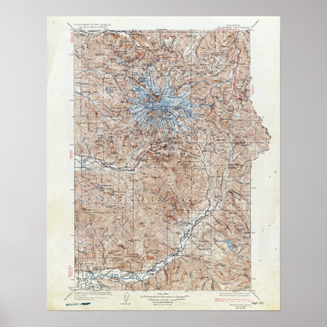 Vintag Mount Rainier Topographische Karte Washingt Poster (Vorne)