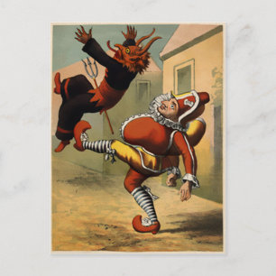 Vintag Mr. Punch Kicking the Devil Postkarte
