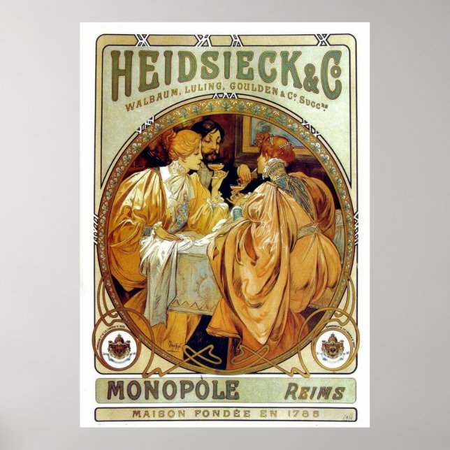 Vintag Mucha Heidsieck & Co. Poster (Vorne)