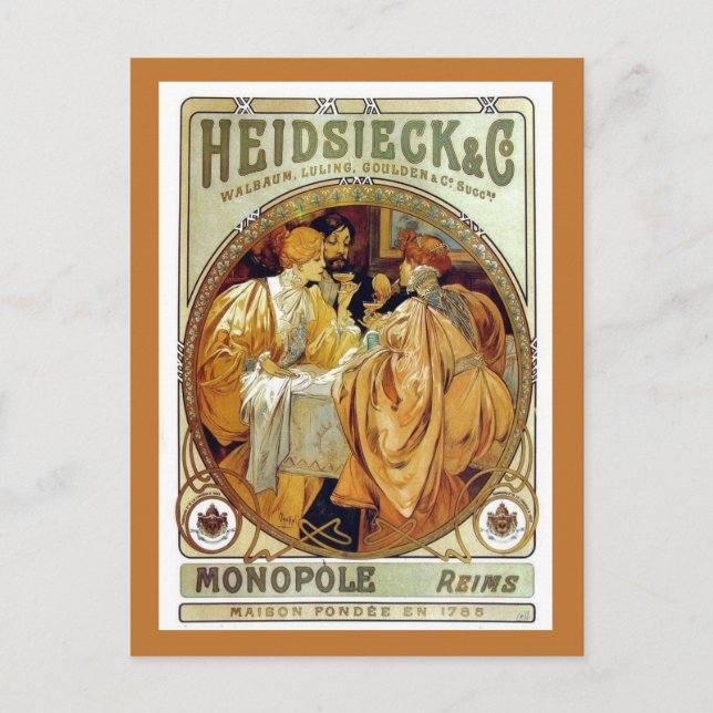 Vintag Mucha Heidsieck & Co. Postkarte (Vorderseite)