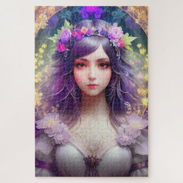 Vintag Mucha Style Schönes Frauenportrait Puzzle (Vertikal)