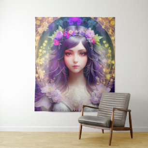 Vintag Mucha Style Schönes Frauenportrait Wandteppich