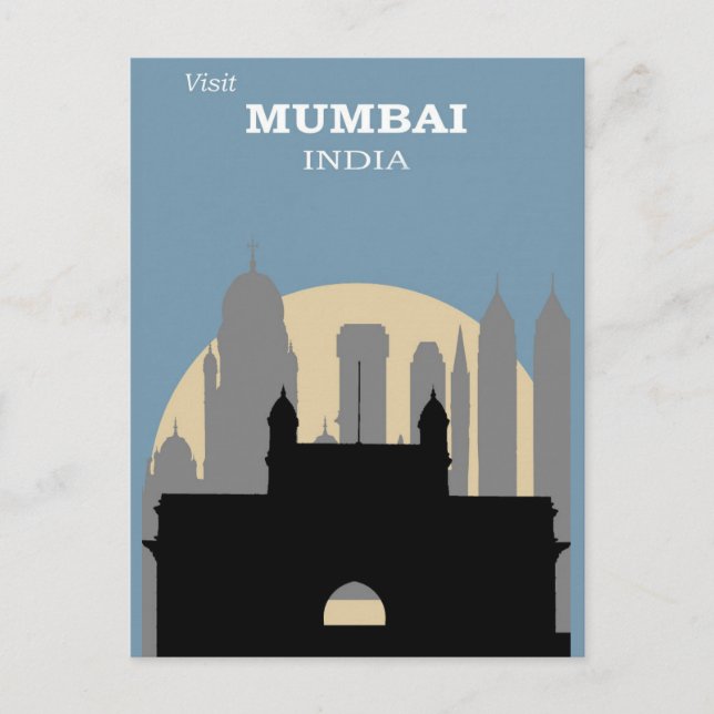 Vintag Mumbai India City Skyline Travel Postkarte (Vorderseite)