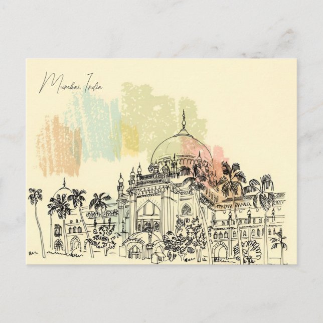 Vintag Mumbai, Indien Wasserfarbentourismus Postkarte (Vorderseite)