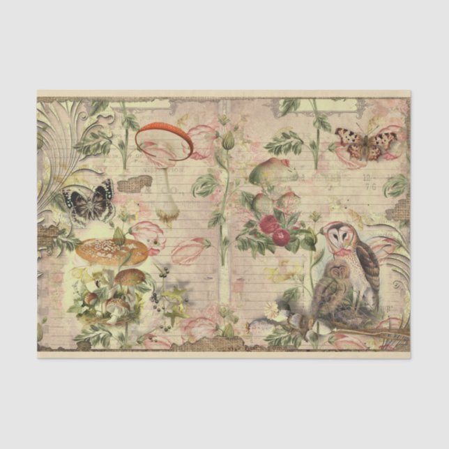 Vintag Mushroom Ephemera Design Serie 6 Seidenpapier (Vorderseite)