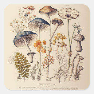 Vintag Mushroom Naturalist Quadratischer Aufkleber