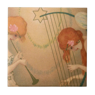 Vintag Music Viktorianisch Angel Musicians Flute H Fliese