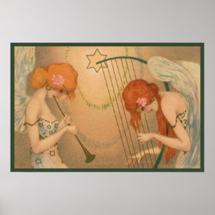 Vintag Music Viktorianisch Angel Musicians Flute H Poster