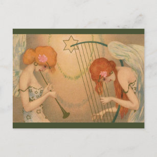 Vintag Music Viktorianisch Angel Musicians Flute H Postkarte