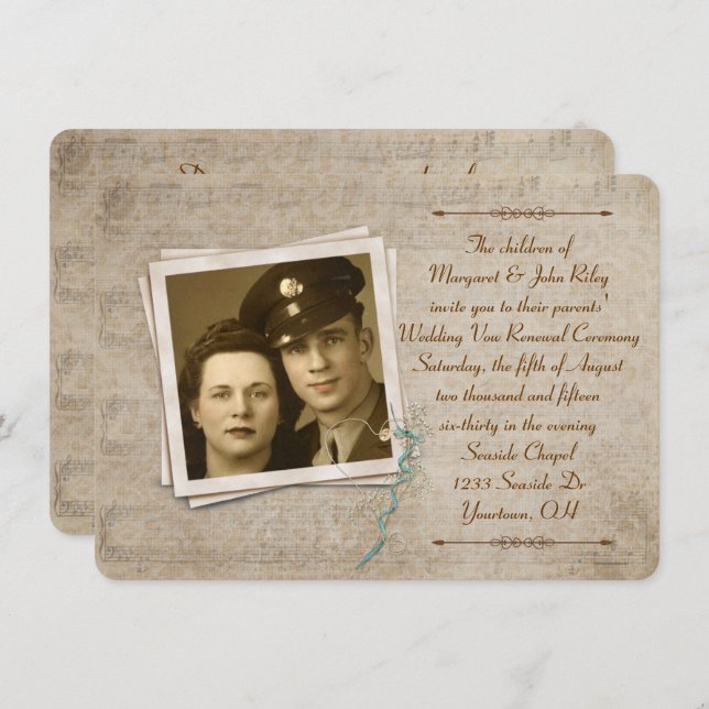 Vintag Music Wedding Vow Erneuerung Einladung (Vorne/Hinten)