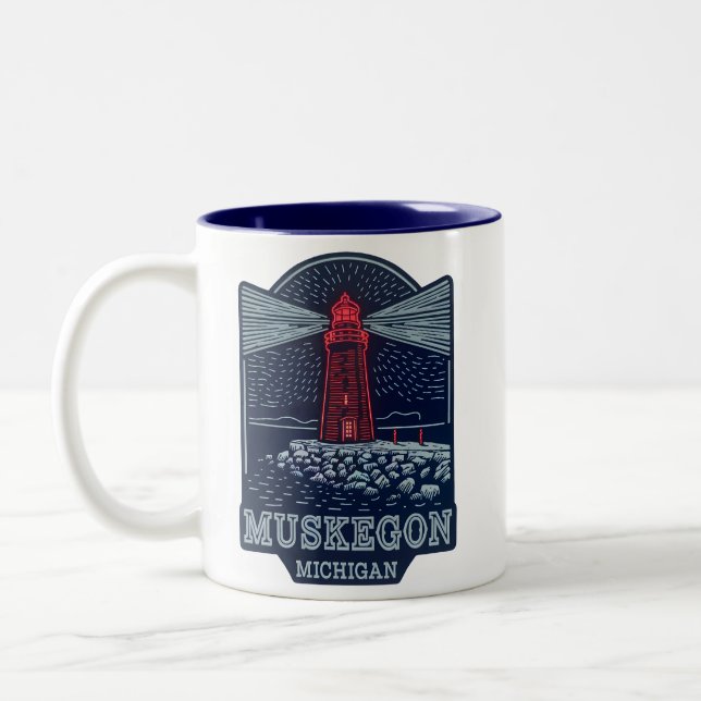 Vintag Muskegon Michigan Light House Zweifarbige Tasse (Links)