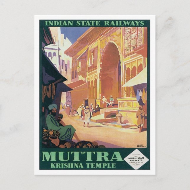 Vintag Muttra Krishna Tempel Indien Postkarte (Vorderseite)