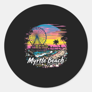 Vintag Myrtle Beach South Carolina Sunset Skyline Runder Aufkleber