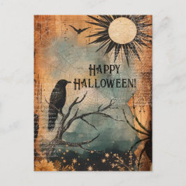 Vintag Mystic Raven Sun Happy Halloween Postkarte