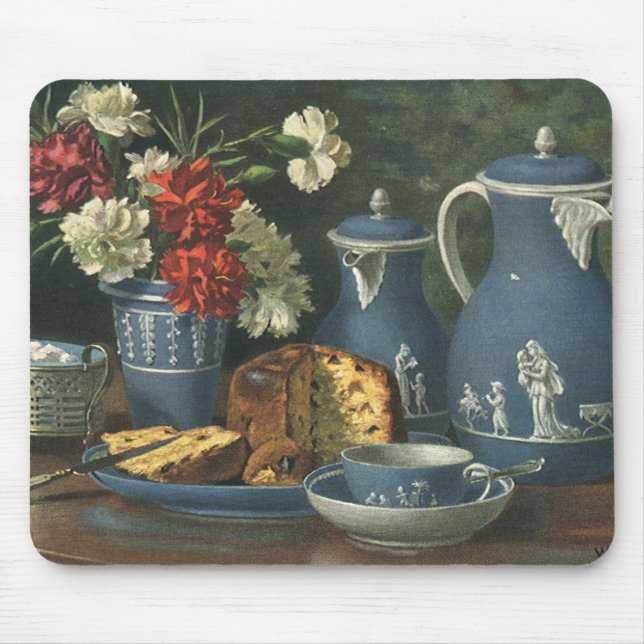 Vintag Nachmittags Kaffee, Kuchen, Tee und Blume Mousepad (Vorne)