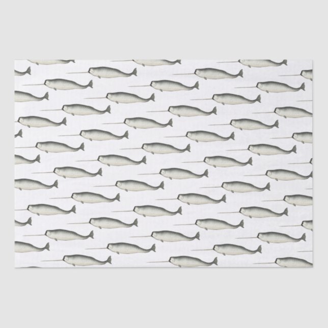 Vintag Narwhal Narwhale Zeichne #3 Seidenpapier (Vorderseite)