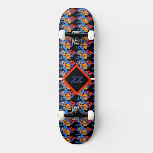 Vintag-Natur-Fischmonogramm personalisieren Skateboard (Vorderseite)