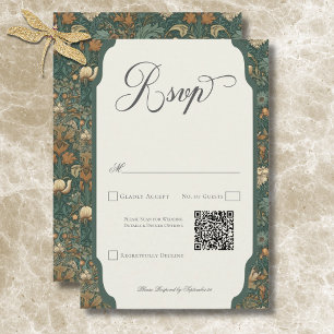 Vintag Nature William Morris Elegant Wedding QR RSVP Karte