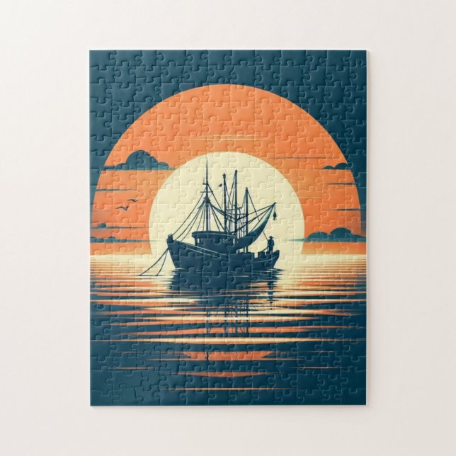Vintag/Nautische Garnelen/Fischerei Puzzle (Vertikal)