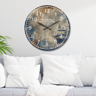 Vintag Navy Blue Custom Nautic Beach House Große Wanduhr