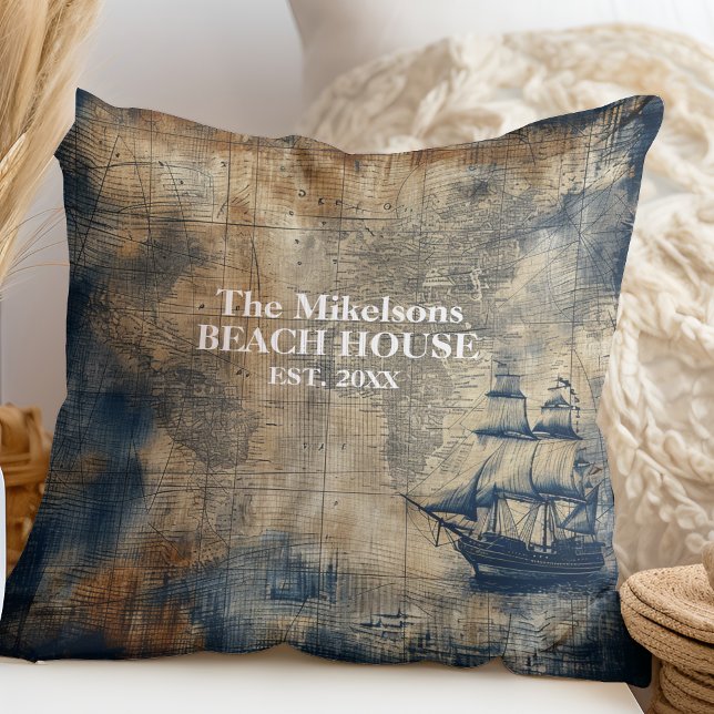 Vintag Navy Blue Custom Nautic Beach House Kissen (Von Creator hochgeladen)